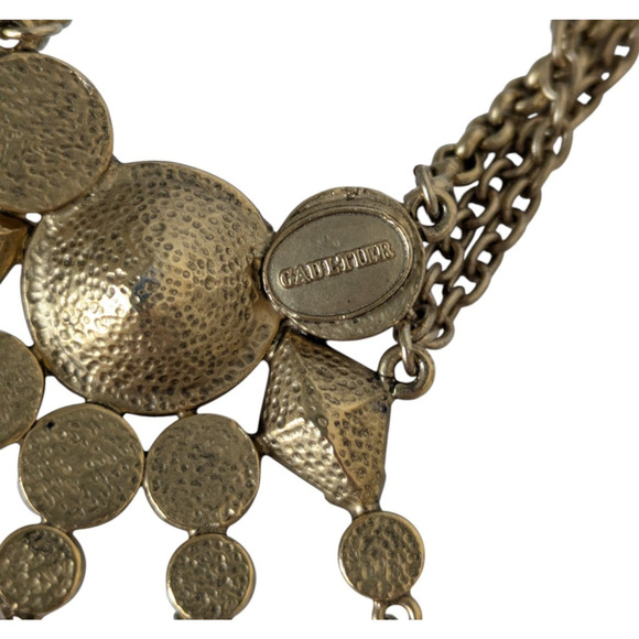 Vintage Jean Paul Gaultier Gold Tone Crystal Triple Strand Necklace 80s 90s Goth - Picture 7 of 12